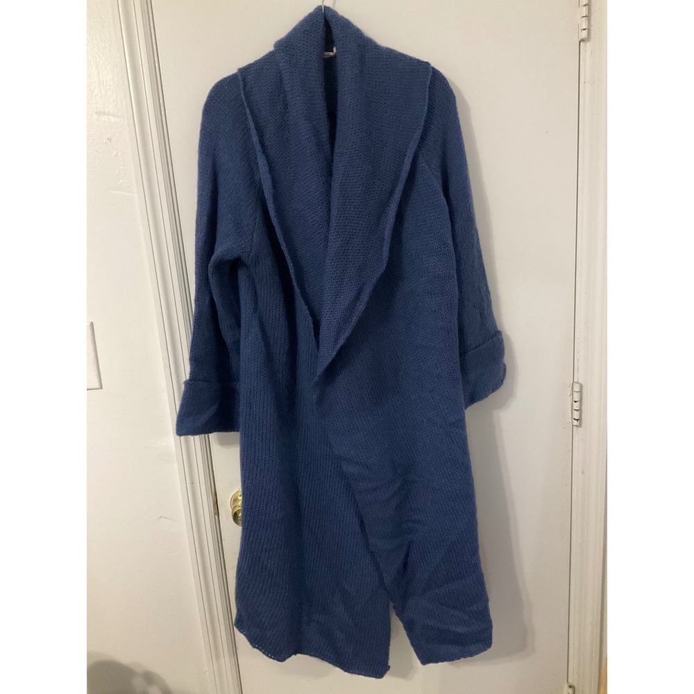 Soft Surroundings Blue Wool Mohair Blend Shawl Collar Knit Cardigan Large 29825